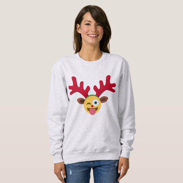 xmas rendeer wink emoji femmes sweatshirt (Devant entier)