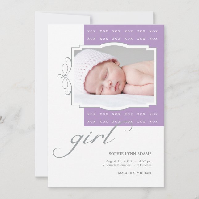 XOX Girl Custom Photo Faire-part de naissance (Devant)