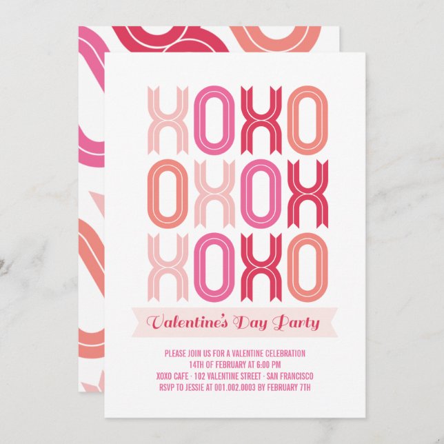 XOXO Amour et baisers Invitation de la fête de la  (Devant / Derrière)