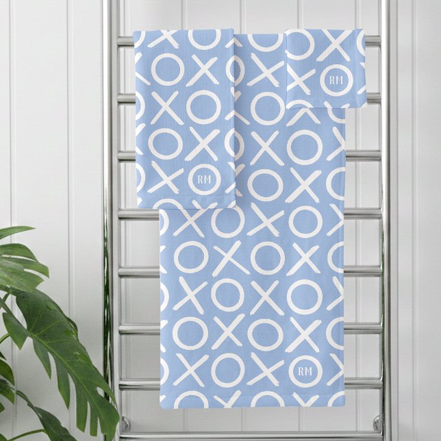 XOXO Câlins & Baisers Monogramme Nom Bleu Moderne (Créateur téléchargé)