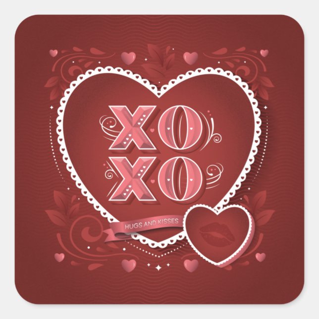 XOXO (Câlins et Bisous) / Autocollants Carrés (Devant)