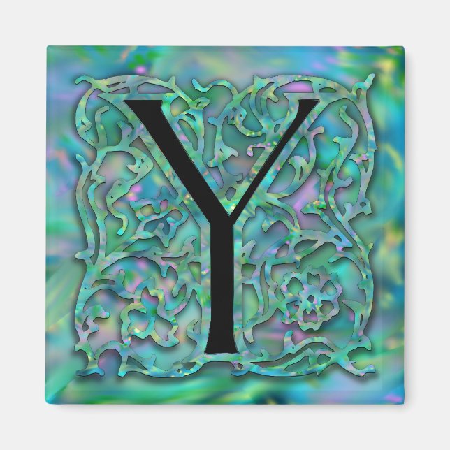 Y Monogramme "Besque jardin vert" Magnet Carré (Devant)
