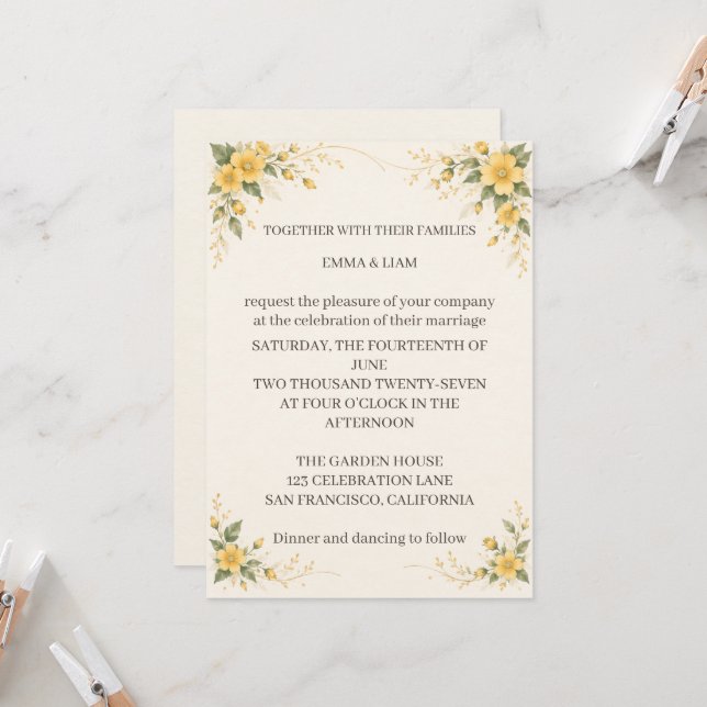 Yamabuki Wedding Invitation (Devant/Arrière en situation)