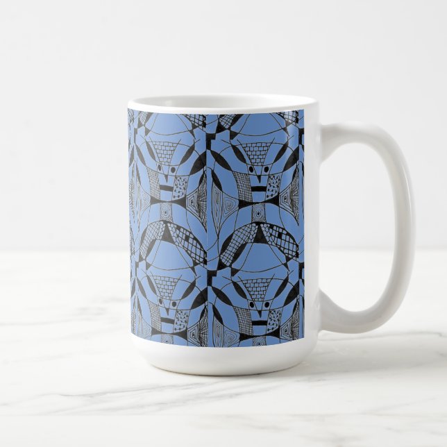 "Yappy Dog on Blue Tiled" Abstrait Design Mug (Droite)