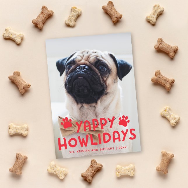 Yappy Howlidays Cute Funny Chien Carte photo de va (Créateur téléchargé)