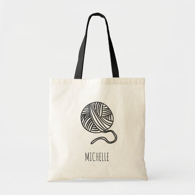 Yarn Ball Tote Bag With Custom Name (Devant)