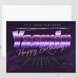 Yasmin nom prénom carte rétro lila anniversaire
