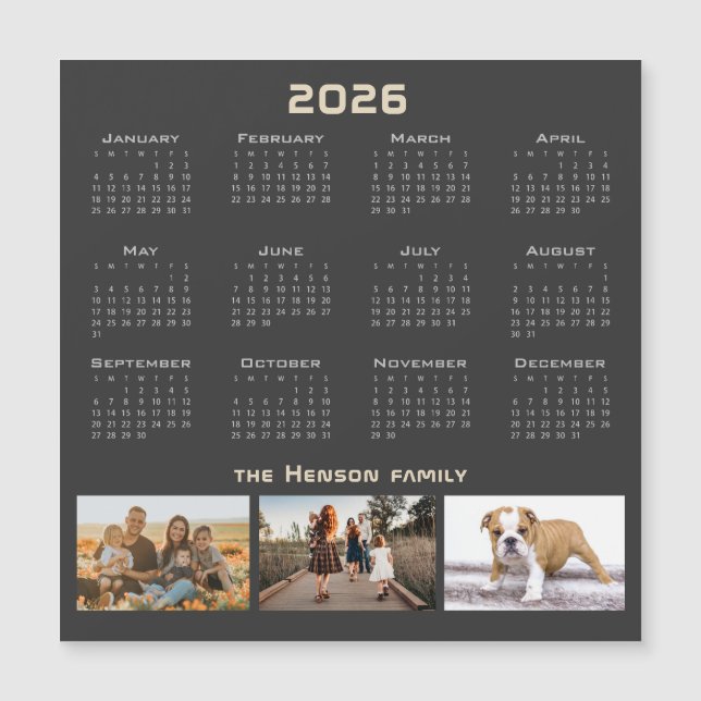 Year 2026 Calendar 3 Family Photo Collage  (Devant)