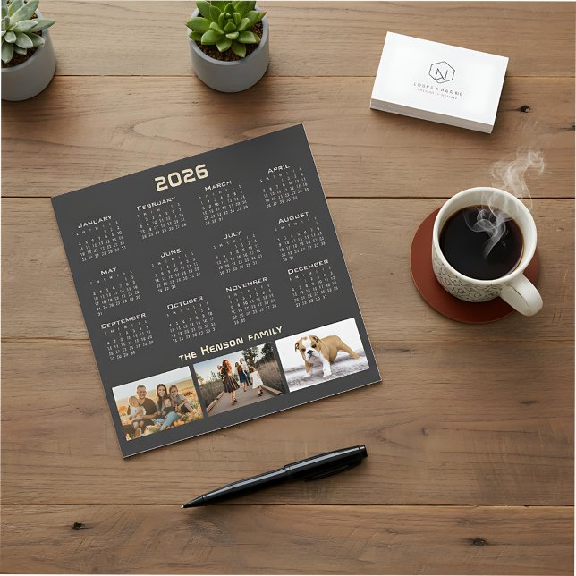 Year 2026 Calendar 3 Family Photo Collage  (Créateur téléchargé)