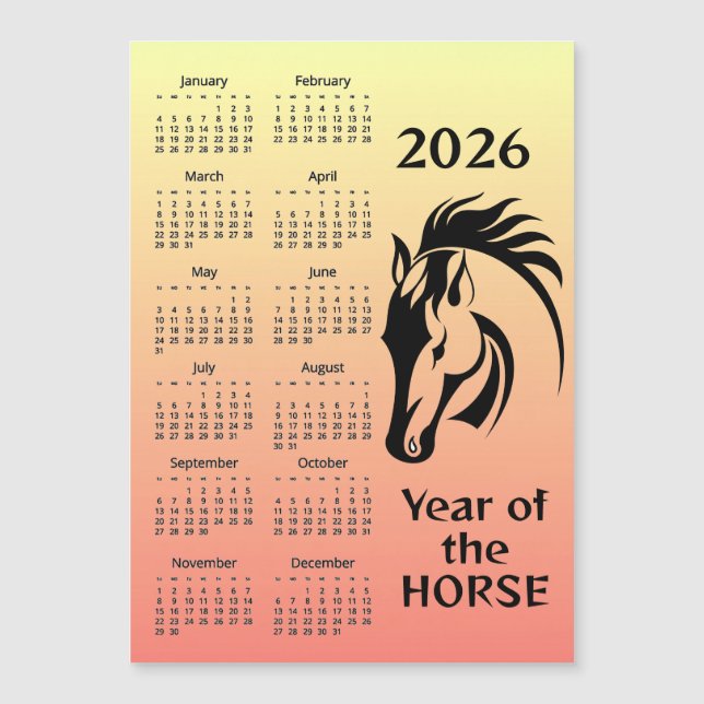Year of the Horse 2026 Calendar Magnetic Card (Devant)