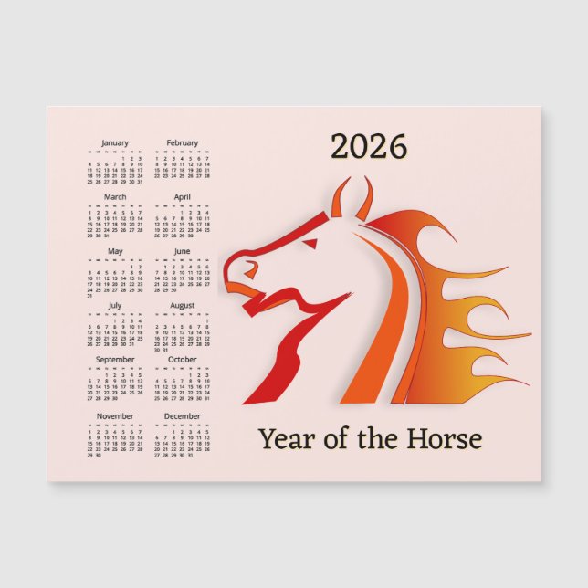 Year of the Horse 2026 Calendar Magnetic Card (Devant)