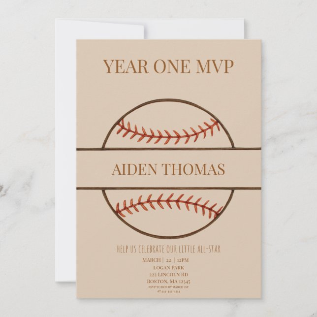 Year One MVP Baseball First Birthday Invitation (Devant)