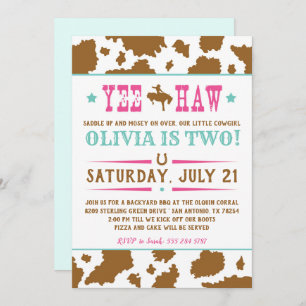 Yee Haw Rodeo Cowgirl Anniversaire Invitation