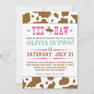 Yee Haw Rodeo Cowgirl Anniversaire Invitation