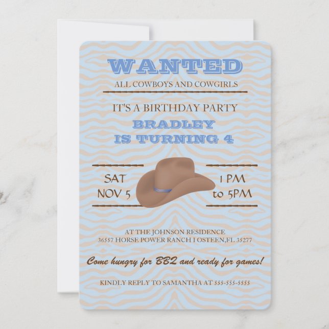 YEEHAW ! Invitation pour une fête d'anniversaire d (Devant)