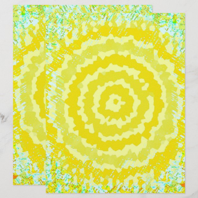 Yellow Abstract Flower Scrapbook Paper 2-Sided Pag (Devant / Derrière)