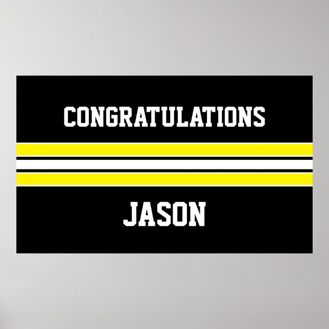 Yellow and Black Custom Sports Graduation Poster (Devant)