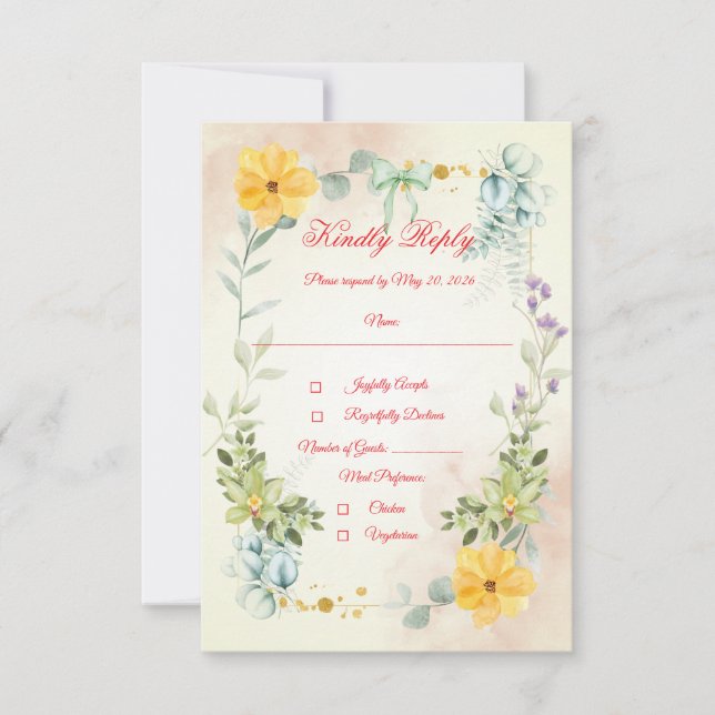 Yellow and Pink Floral RSVP Card (Devant)