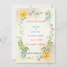 Yellow and Pink Floral Save the Date Card