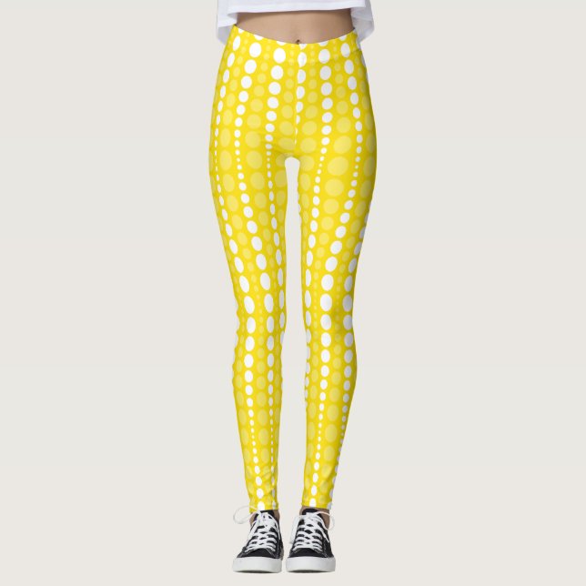 Yellow and White Polka Dots Leggings (Devant)