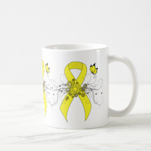 Yellow Awareness Ribbon with Butterfly Coffee Mug