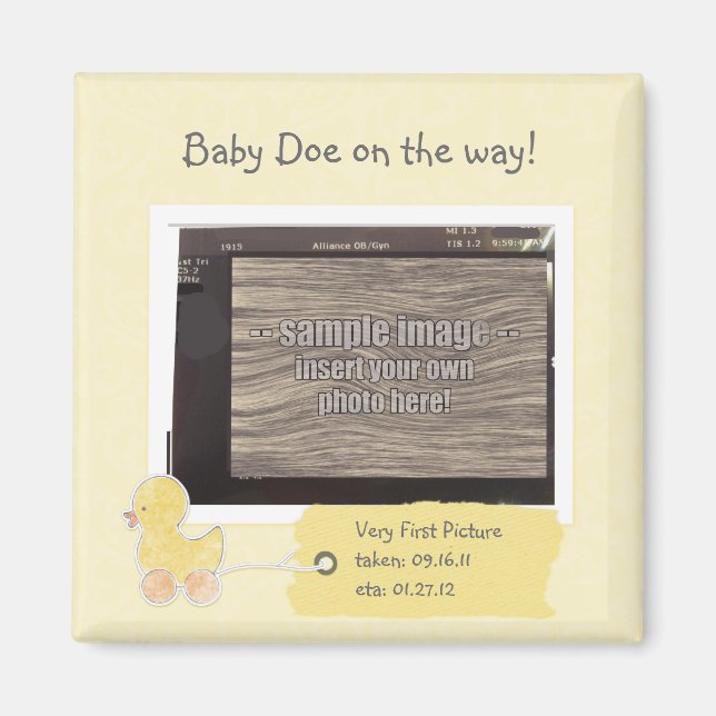 Yellow Baby Ultrasound Photo Custom Duck Magnet (Devant)
