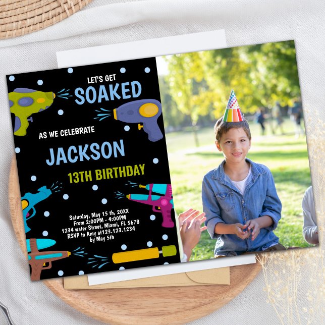 Yellow Black Blue Photo Arme à eau Invitations (Yellow Black Blue Photo Water Gun Invitations)