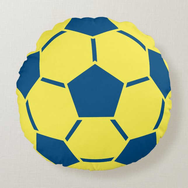 Yellow Blue Soccer Ball Sports Team Coussin rond (Devant)