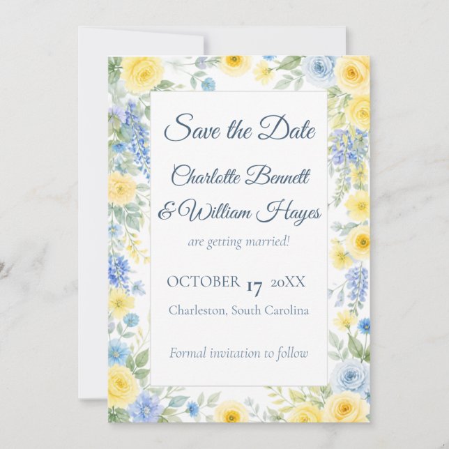 Yellow Blue Watercolor Save the Date (Devant)
