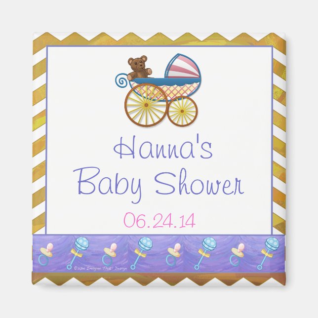 Yellow Chevron Baby Pram Baby Shower Favor Aimant (Devant)