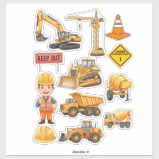 Yellow Construction Truck Builder Vinyl Sticker