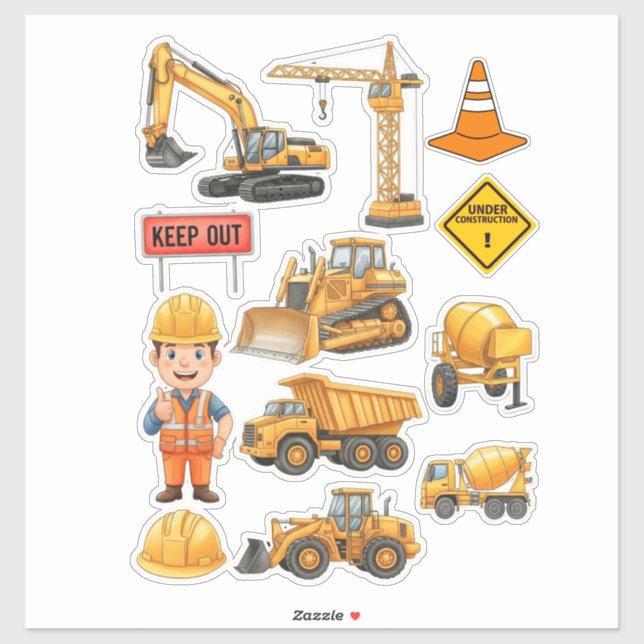 Yellow Construction Truck Builder Vinyl Sticker (Feuille)