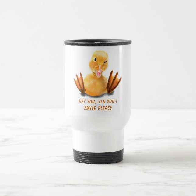 Yellow Duckling Playful Wink Travel Mug Smile (Centre)