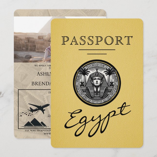 Yellow Egypt Passport Wedding Invitation (Devant / Derrière)