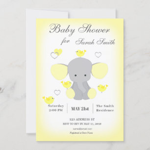 Yellow Elephant Baby Boy Girl Shower Invitation