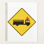 Yellow Fire Truck Warning Sign<br><div class="desc">Organize your schedule and fire station duties with this professional fire engine road sign spiral planner. The durable cover features the iconic yellow and black warning graphic, providing a clean and authoritative look for your daily planning. This notebook is a useful tool for fire department officers, students, or busy families...</div>
