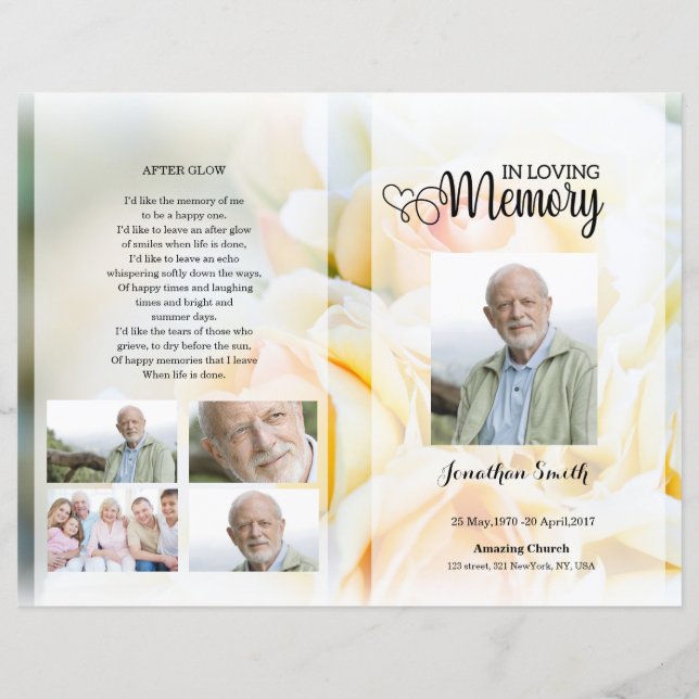 yellow floral Funeral Program template (Devant)