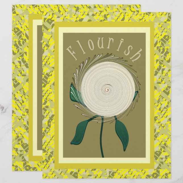 Yellow Flourish Flower Scrapbook Paper 2-Sided Pag (Devant / Derrière)
