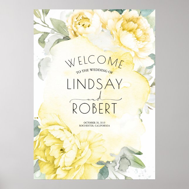 Yellow Flowers Botanical Watercolor Wedding Poster (Devant)