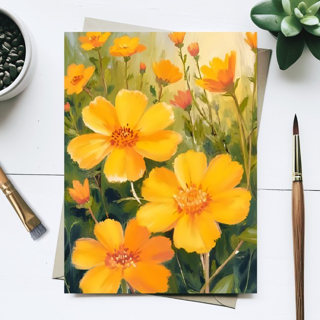 Yellow Flowers Watercolor Floral Field Card (Créateur téléchargé)