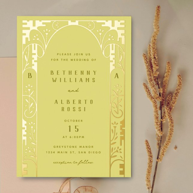 Yellow Foil Art Nouveau Arch Foil Invitation (Créateur téléchargé)