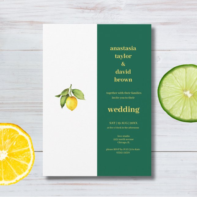Yellow Green Lemon  Wedding Invitation (Créateur téléchargé)