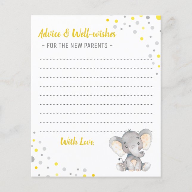 Yellow Grey Elephant Douche Parents Conseils Carte (Devant)