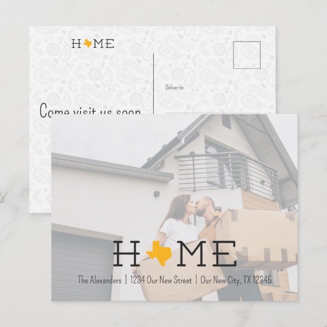 Yellow HOME Texas Moving Carte postale Faire-part (Devant / Derrière)