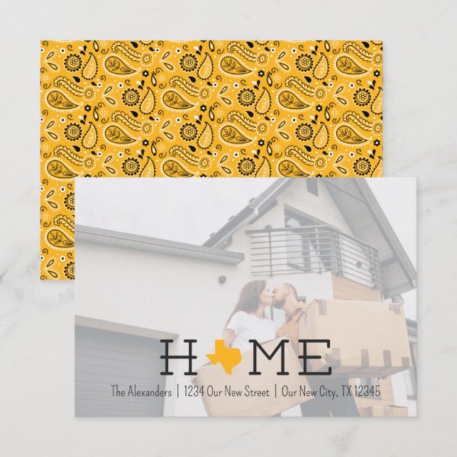 Yellow HOME Texas Moving Faire-part (Devant / Derrière)