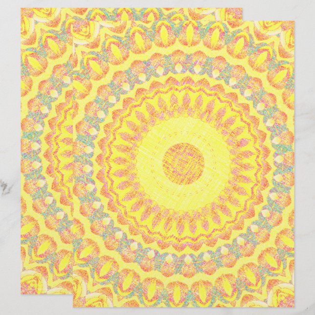 Yellow Kaleidoscope Scrapbook Paper 2-Sided Page (Devant / Derrière)