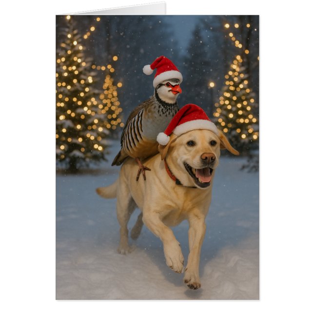 Yellow Labrador and Partridge Christmas card (Devant)