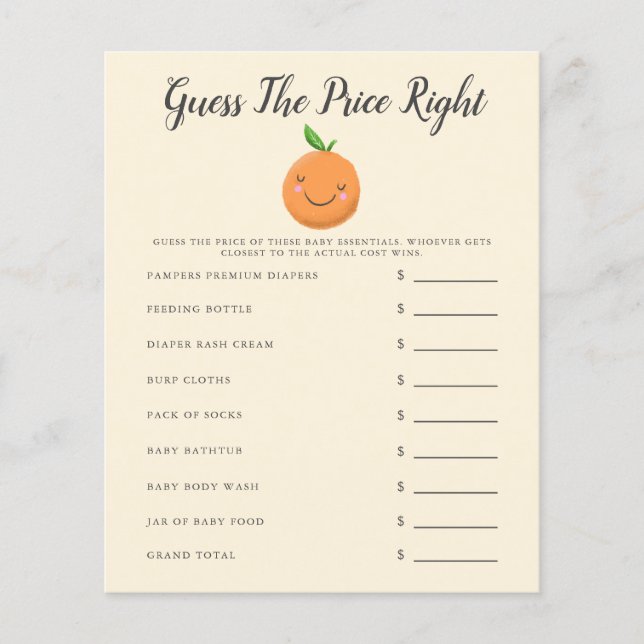 Yellow Little Cutie Baby shower Devinez Le Prix (Devant)