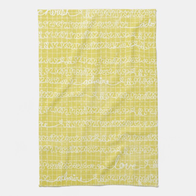 Yellow Love Words Tea Serviette de cuisine (Vertical)