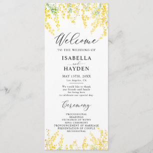Yellow Mimosa Spring Floral Mariage Flat Programme